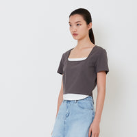 Women 2 in 1 Cropped Top - Grey - SW2501006C