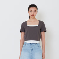 Women 2 in 1 Cropped Top - Grey - SW2501006C
