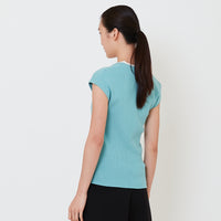 Women Contrast Rib Knit Top - Turquoise - SW2501012C