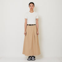 Women Pleated Maxi Skirt With Belt - Khaki - SW2501025A