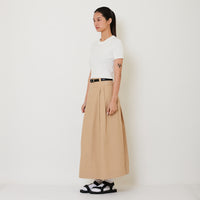 Women Pleated Maxi Skirt With Belt - Khaki - SW2501025A