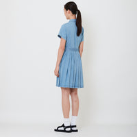 Women Pleated Short Dress - Light Blue - SW2501029A