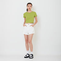 Women Stretch Denim Shorts - Off White - SW2501067A