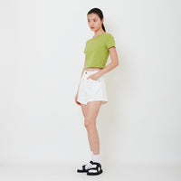 Women Stretch Denim Shorts - Off White - SW2501067A
