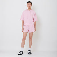 Women Embroidery Terry Shorts - Pink - SW2502037B