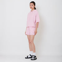 Women Embroidery Terry Shorts - Pink - SW2502037B