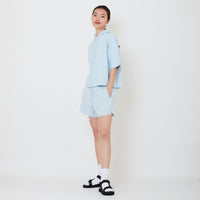 Women Embroidery Terry Shorts - Light Blue - SW2502037C