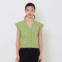 Women V-neck Knit Top - Avocado - SW2502041A