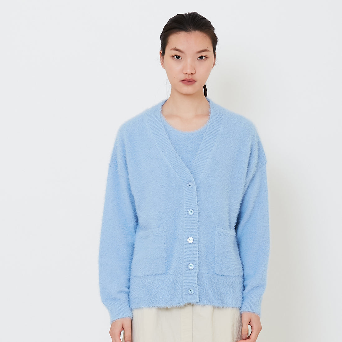 Women Fluffy Knit Cardigan - Violet - SW2502043B