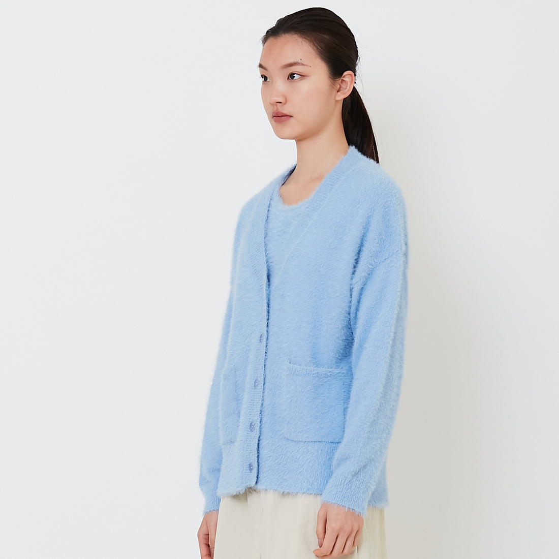 Women Fluffy Knit Cardigan - Violet - SW2502043B