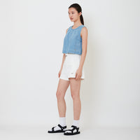 Women Denim Shorts with Belt - Off White - SW2502049A