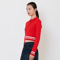 Women Cable Knit Polo - Dark Orange - SW2503059A