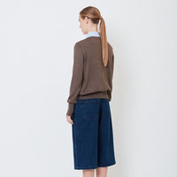 Women Combined Knit Cardigan - Brown - SW2504080B