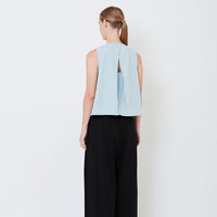 Women Sleeveless Crew Neck Blouse - Light Blue - SW2504083A