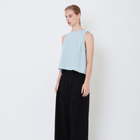 Women Sleeveless Crew Neck Blouse - Light Blue - SW2504083A