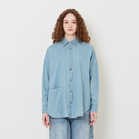 Women Oversized Chambray Shirt - Light Blue - SW2505099A
