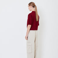Women Polo Knit Top - Maroon - SW2506108B