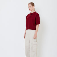 Women Polo Knit Top - Maroon - SW2506108B