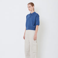 Women Polo Knit Top - Dusty Blue - SW2506108C