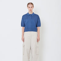 Women Polo Knit Top - Dusty Blue - SW2506108C