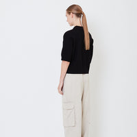 Women Polo Knit Top - Black - SW2506108D