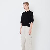 Women Polo Knit Top - Black - SW2506108D