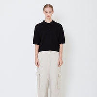 Women Polo Knit Top - Black - SW2506108D