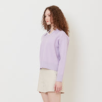 Women Contrast Polo Sweater - Purple - SW2508126B