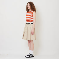 Women Pleated Skirt With Belt - Light Khaki - SW2508130A