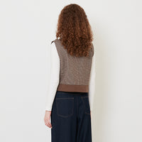 Women Houndstooth Cropped Vest - Brown - SW2508133A