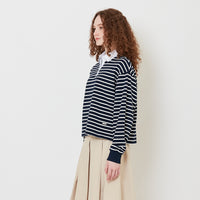 Women Striped Polo Sweatshirt - Navy - SW2508135A