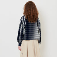 Women Striped Polo Sweatshirt - Navy - SW2508135A