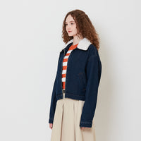 Women Detachable Collar Denim Jacket - Navy - SW2508137A