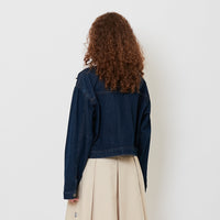 Women Detachable Collar Denim Jacket - Navy - SW2508137A