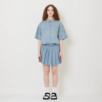 Women Pleated Denim Skirt - Light Blue - SW2509150A
