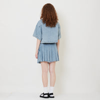 Women Pleated Denim Skirt - Light Blue - SW2509150A