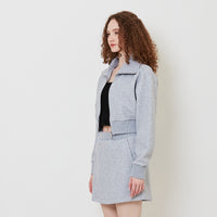 Women Turtle Neck Neoprene Jacket - Light Grey - SW2509155A