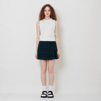 Women Plaid Pleated Skirt - Dark Green - SW2510172A