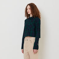 Women Plaid Cropped Shirt - Dark Green - SW2510173A