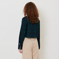 Women Plaid Cropped Shirt - Dark Green - SW2510173A