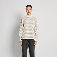 Women Striped Polo Sweatshirt - Cream - SW2510245A