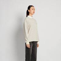 Women Striped Polo Sweatshirt - Cream - SW2510245A