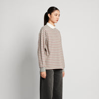 Women Striped Polo Sweatshirt - Melange Grey - SW2510245B