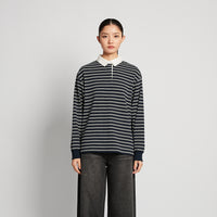 Women Striped Polo Sweatshirt - Navy - SW2510245C