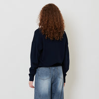 Women Double Collar Knit Top - Navy - SW2511184B