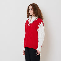Women Cable Knit Vest - Red - SW2512208A