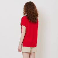 Women Side Split Knit Top - Red - SW2512209D
