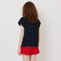 Women Embroidery Polo Knit Top - Navy - SW2512211D
