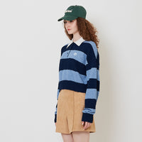 Women Striped Polo Knit Top - Light Blue - SW2512232A