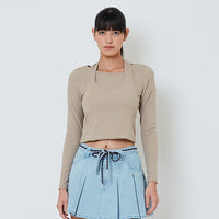 Women 2-Way Knit Top - Khaki - SW2601009B